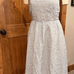 Quince Blue and White Striped Fit & Flare Linen Midi Dress